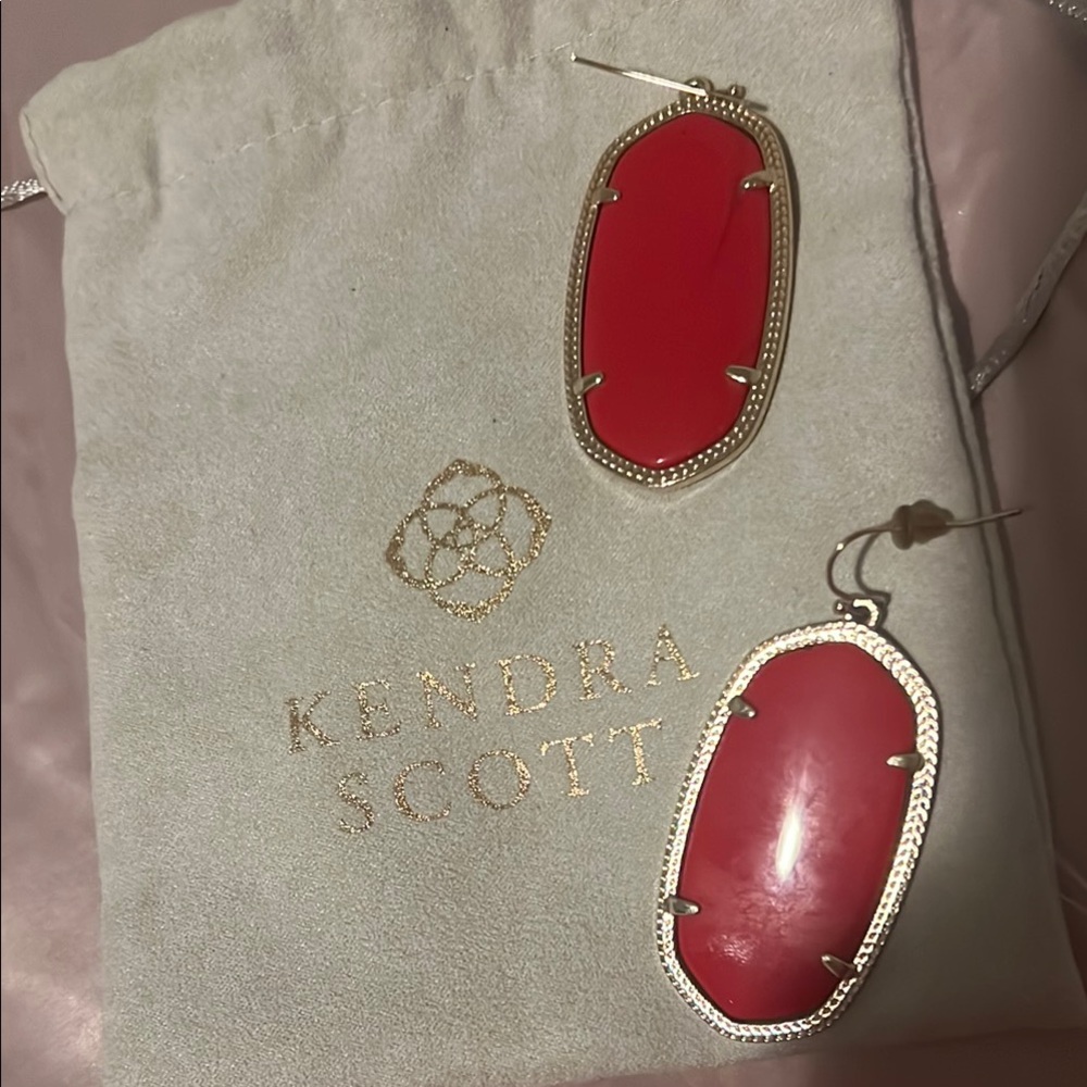 Kendra Scott Red Statement Earrings with Gold Frame